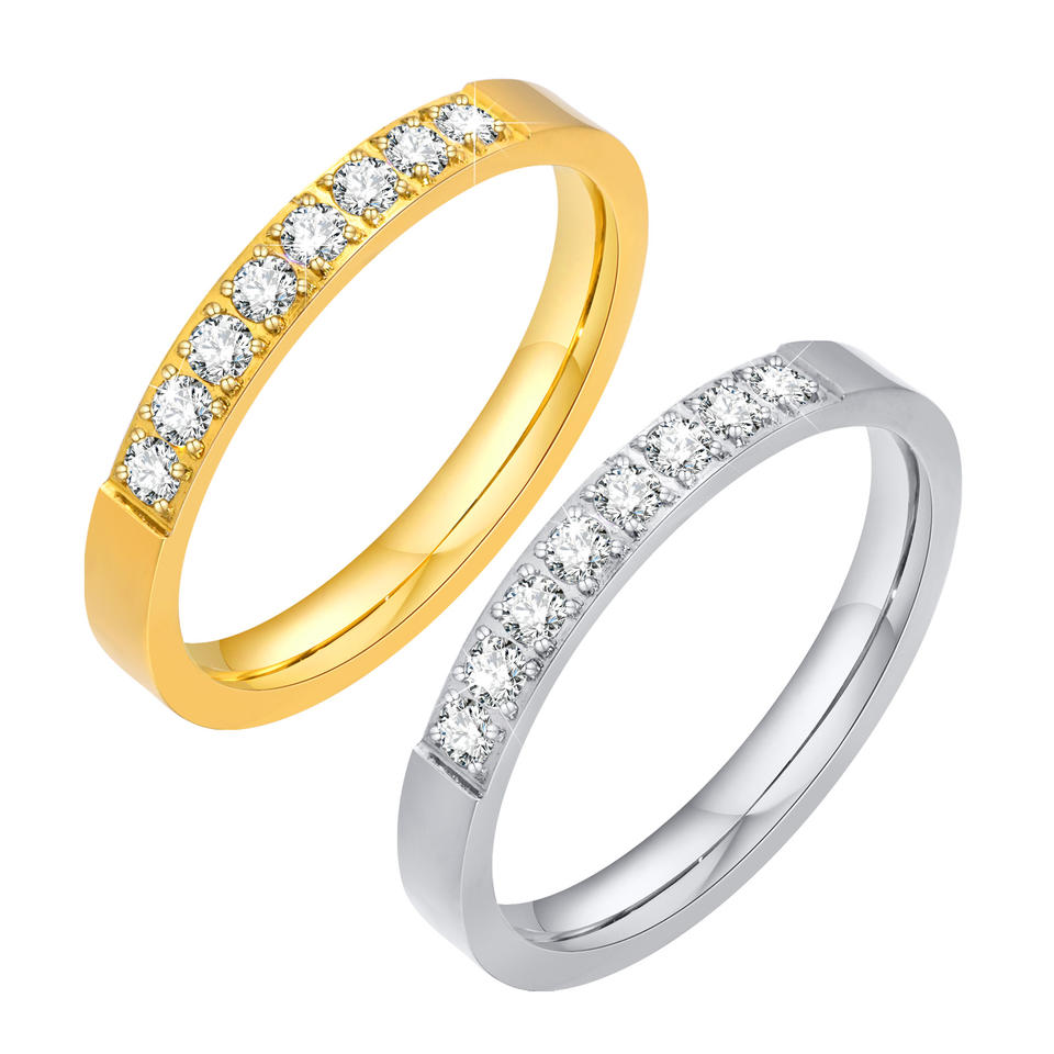 High Quality Stainless Steel Gold Plated Silver Zircon Ring Simple Gift Rings for Women