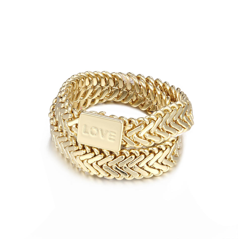 Fashion Gold Color Finger Double Twist Chain Rings Love Letter Engraved Design Jewelry For Women